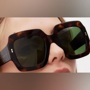 Gucci GG1111S 003Havana Oversized Rectangular Sunglasse